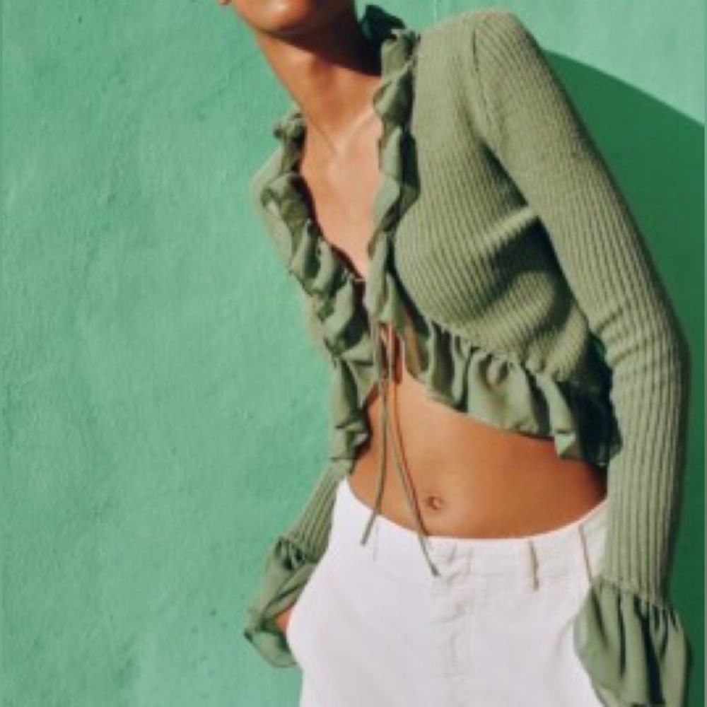 Zara Green Ruffled Cardigan